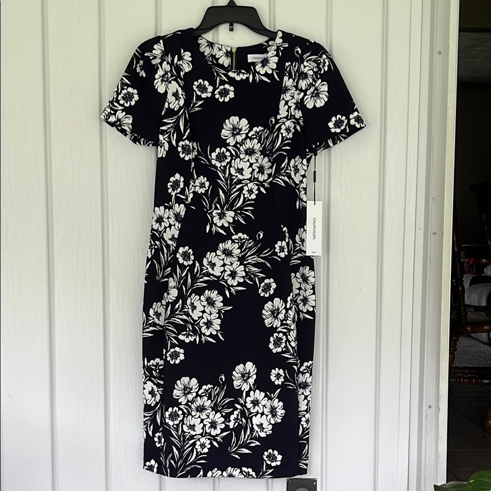 Calvin Klein Navy and White Floral Dress
